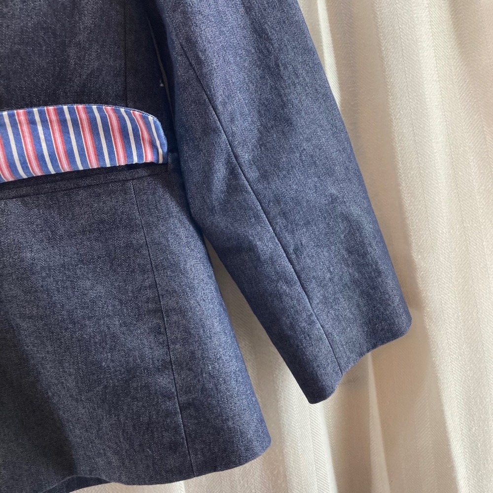 Liz Claiborne Denim Jacket 2 Petite Blue Striped Lined Blazer Business‎ Casual - Picture 5 of 11